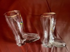 2 Bierstiefel Glas Stiefel Vintage Aufdruck Sammler Goldrand 