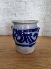 Henkel Topf Hafen Steingut Steinzeug Salzglasur grau blau Top