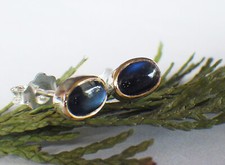 SCHMUCK-STCK Ohrringe Stecker oval vergolde Regenbogen SILBER Cabochon MONDSTEIN