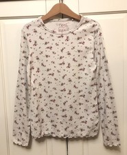 Next England Shirt Langarmshirt 134 9 Jahre Mädchen Creme Blumen Ripp 