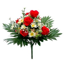 Künstlicher Rosen-Strauß 37cm. Weiß Rot. Rosen Margeriten, Strauß für Hochzeit