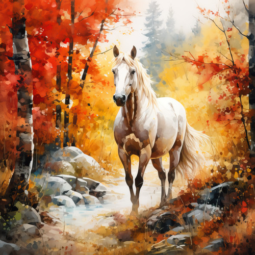 Deko bild pferd wald herbst - wald,
