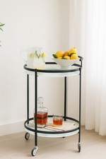 Servierwagen Beistelltisch Glas Rund mit Rollen Griff 2 Ablagen Teewagen 2 Farbe