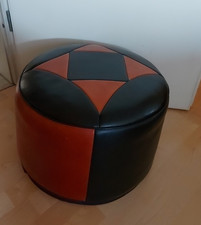 Leder Pouf Sitzpouf Rund Vintage Kunstlede  Fuß Hocker Sitzkissen Schwarz/Braun