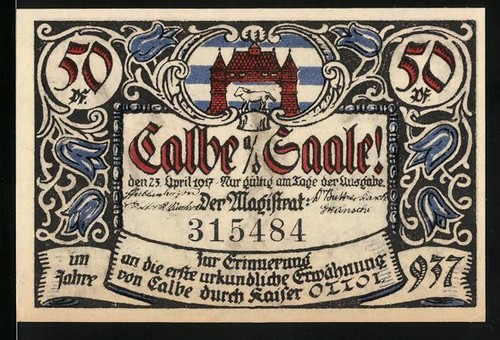 Notgeld calbe saale 1917 50 - notgeld,