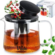 Glaskanne Teekanne Teebereiter mit Edelstahlsieb aus Glas hitzebeständig 1,5 L