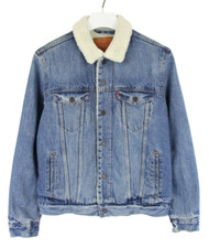 Levi's Jacke Herren Klein Sherpa Innenfutter Polohemd Denim Fade Effekt Knopf