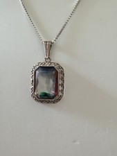 Jugendstil 835er Silber Anhänger Rheinkiesel  Silber Kette Antikschmuck