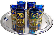 6x Tee Gläser Glas Vintage Shabby Orient Marokko Shisha Bar Handarbeit  blau
