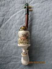Alte Pfeife Jägerpfeife mit Porzellan Kopf  Motiv Hirsch Höhe 25,3cm