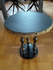 kleiner runder Tisch Holz mit Messing Beistelltisch Vintage Antik