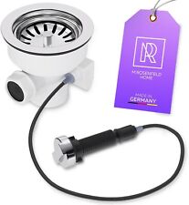 Siebkorbventil Ø 114m Küche Spüle  Ablaufgarnitur Siphon mit Überlauf Seil-Dreh