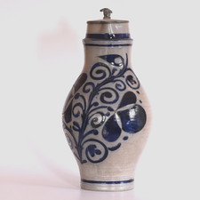 4,5l antiker Westerwälder Mostkrug Keramik geritzt Salzglasur Zinndeckel ca 1846