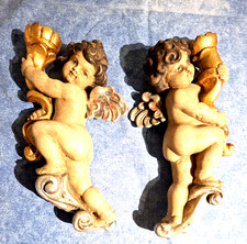AUSSERGEWÖHNLICHES PAAR  BAROCKENGEL ENGEL PUTTO HOLZ GESCHNITZT BEMALT /GEFASST