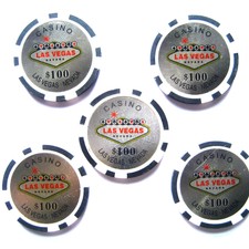 CASINO LAS VEGAS Nevada,USA  Laser Silberglanz Jeton Spielwert $100 5 Stk (1.11)