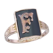 Ring Onyx Monogramm F 375er Rotgold Antik