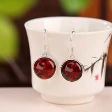 F02 Ohrringe roter Bernstein Blutbernstein Rückseite Ranken 925 Sterling Silber