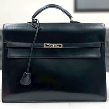 Hermes Businesstasche Kelly Depeche 38 Box Calf schwarz gebraucht kleine Kratzer