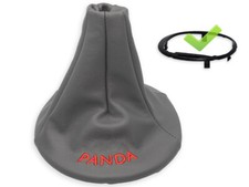 SCHALTMANSCHETTE FUR FIAT PANDA II SCHALTSACK GRAU LEDER STICKEREI ROT + RAHMEN 