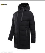 Herren Lange Daunenjacke mit Kapuze - Wintermantel gefüttert, warm & wasserdicht