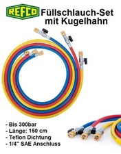 Refco High Quality Kältemittelschlauch, Füllschlauch-Set mit Kugelhahn 1/4" SAE 