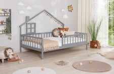 ANGEBOT Hausbett "Loki" inkl. Rollrost B-WARE Kiefer massiv Hell grau 120x200 cm