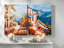 Meerblick und Uferpromenade" 2er-Set,Unikat-Wandbilder mit mediterranen Motiv