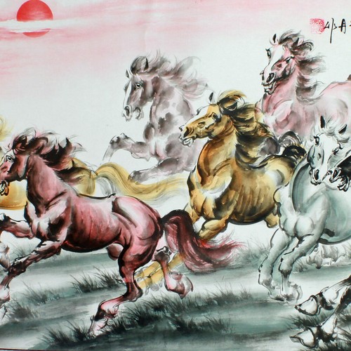Rollbild pferde chinesische - pferde,,