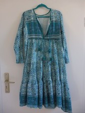 Ethno Boho Sommerkleid Hippie Kleid 60er 70er Jahre türkis weiß Blumen Gr. L Neu