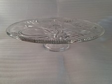 DDR Glas Tortenplatte Kuchenplatte Glasplatte hoher Fuß Transparent Rund 32cm