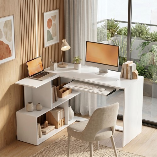 Homcom eckschreibtisch form - homcom, l
