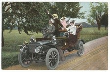 Familienausflug mit dem Auto, alte Ak von 1906, Automobil, Kfz, Cabriolet