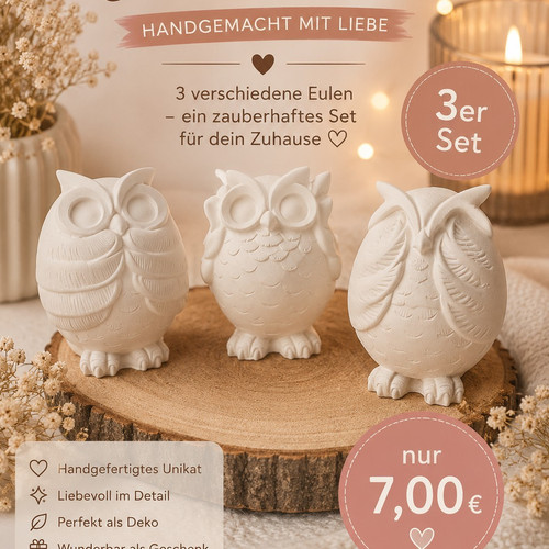 Weiße dekofiguren eulen trio - eulen,