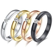  Damen Ring aus Edelstahl mit Stein schlicht und edel 4 Farben stylisch cool