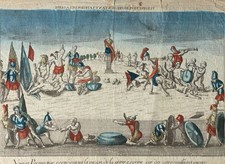 Vue representant la pasion de la guere - altkol. Guckkasten-Kupferstich - Krieg