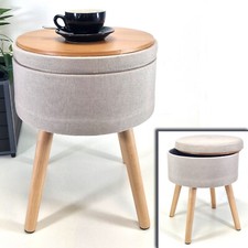 BEISTELLTISCH  mit STAURAUM 2-in-1 Hocker Fußhocker Polsterhocker rund beige