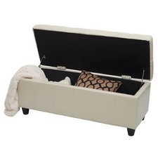 B-Ware Aufbewahrungs-Truhe Kriens, Sitzbank Bank, Kunstleder, 45x114x45cm, creme