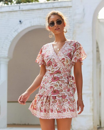 Neck bohemian print - bohemian, dress