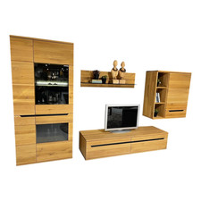 Decker Anbauwand Ameno Wildeiche Massiv Bianco Geölt Inklusive LED Beleuchtung