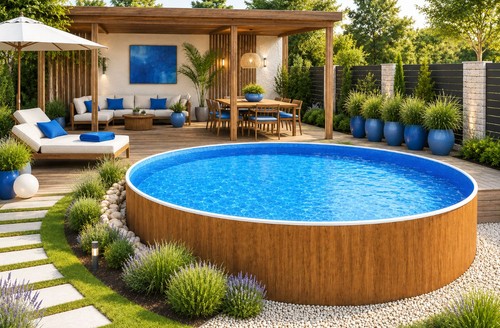 Stahlwandpool pool holzoptik - pool,