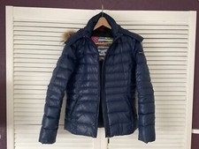 Schicke Warme Daunenjacke Damen Frieda & Freddies 36 Dunkelblau/ Kapuze / Fell