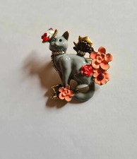 Graue Katzen Brosche/Tier Blumen Schmuck/ Emaille Katzen Brosche/