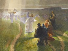 Aquarell nach Ludwig Dettmann christliche Szene Verkündigung an die Hirten (154)