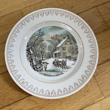 Vintage Jahreszeiten Sammelteller Currier & Ives Winter Gold Rand 21 cm
