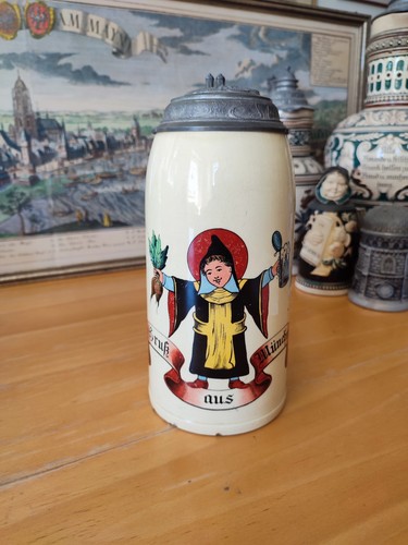 Bierkrug 24cm zinndeckel - 1l,