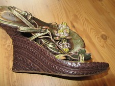 CAFE NOIR CAFENOIR 38 breit Sandalen Echtleder  Keilabsatz  Blümchen mehrfarbig
