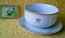 Apulum Porzellan Servierschüssel Schüssel + Teller Blumen Goldrand Ersatz Set