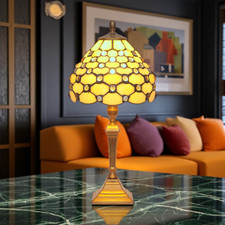 Zierliche Art Deco Tiffany Tischleuchte "POIROT" Unikat Salonlampe Messinglampe