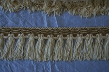 25m Vintage Quastenborten Quasten Fransen Borte gold creme 7cm breit Viskose