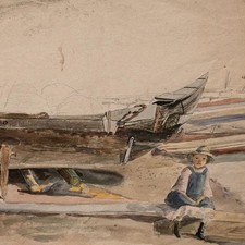 Kinderporträt Seeufer Boote